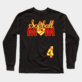 Softball Mom #4 Jersey Favorite Player Biggest Fan Heart Four Long Sleeve T-Shirt